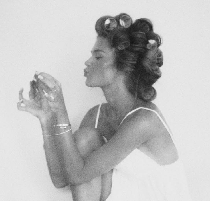 Editorial portrait — hair in curlers