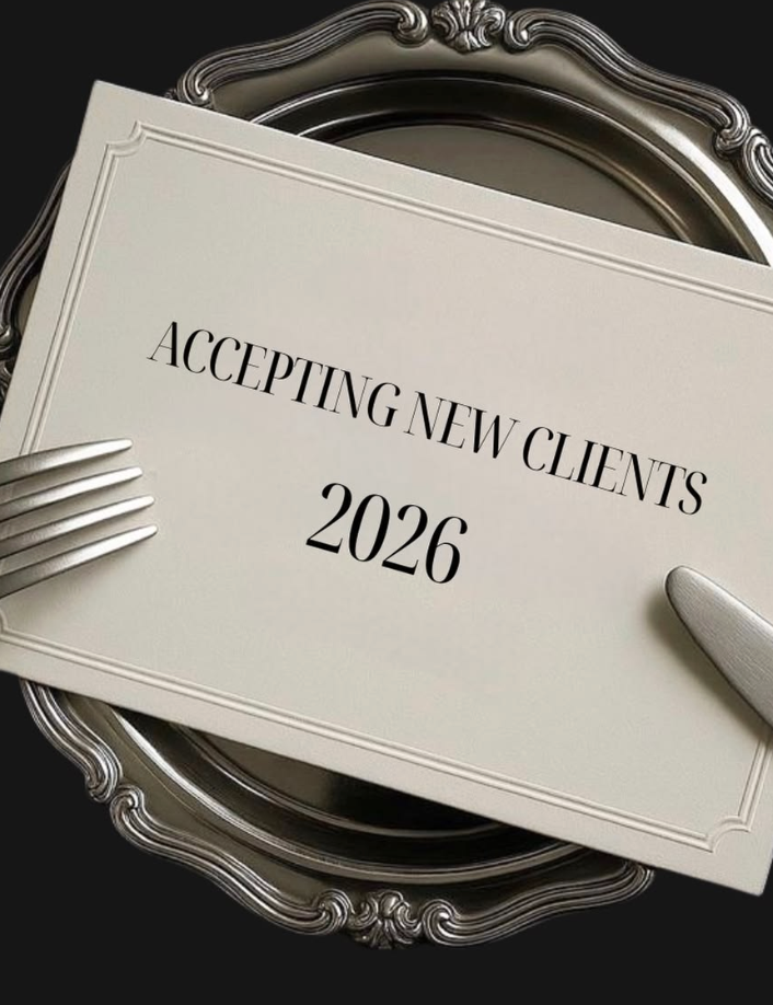 Accepting new clients 2026 — silver platter placecard